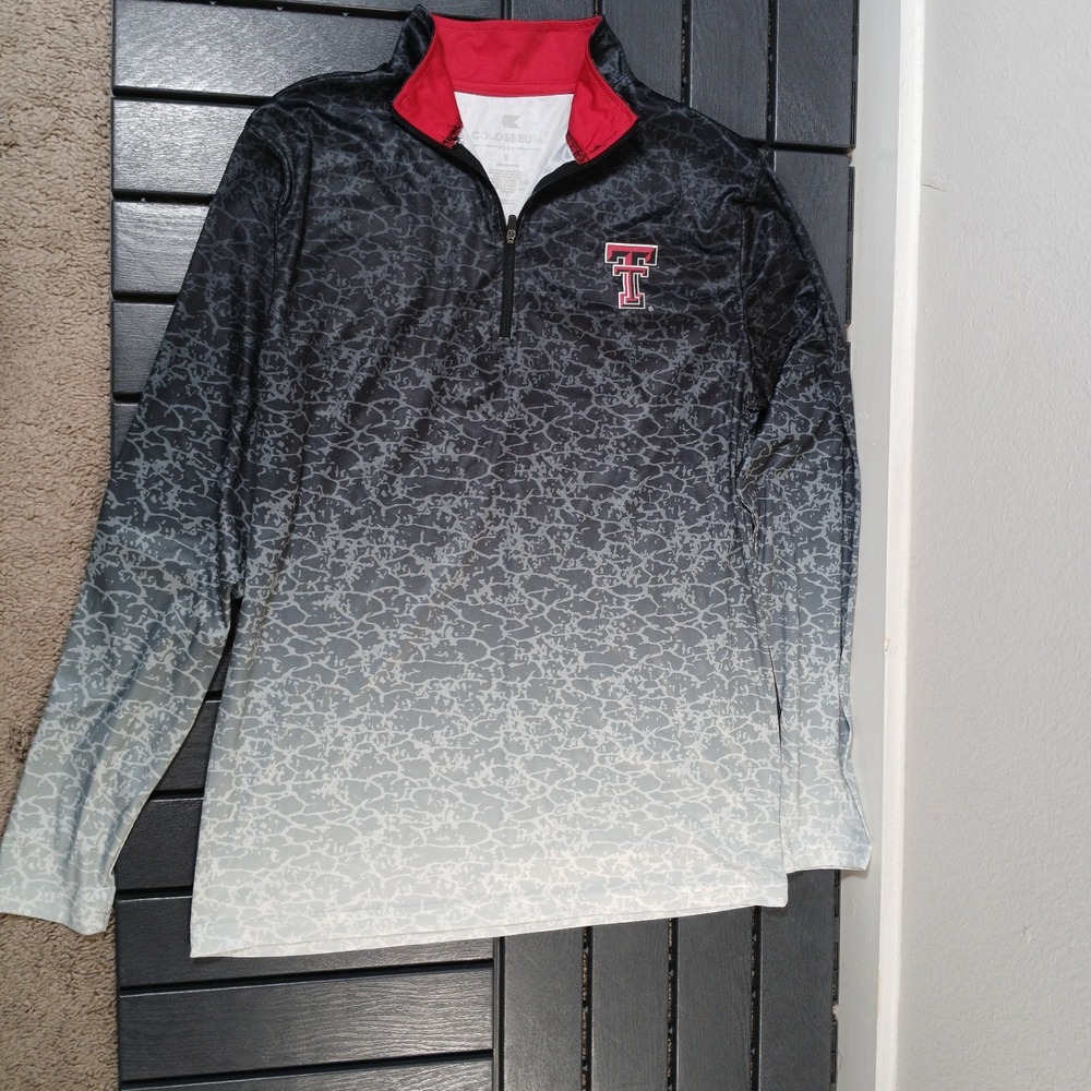 Texas Tech Shirt Men S White Black Colosseum Red Raiders Heat Gear Long Sl AB106